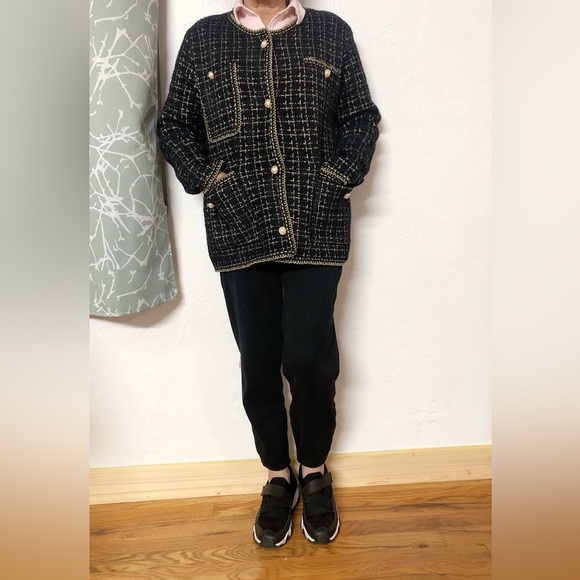 Plaid Faux Pearl Button Tweed Jacket/ Knitting Cardigan - Picture 10 of 10